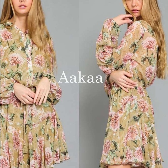 Aakaa Floral Print Women's Dress - Green and Pink - Picture 3 of 13